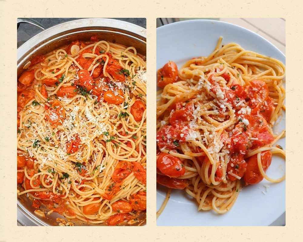 spaghetti-z-pomidorkami-koktajlowymi-i-czosnkiem-pomodoro