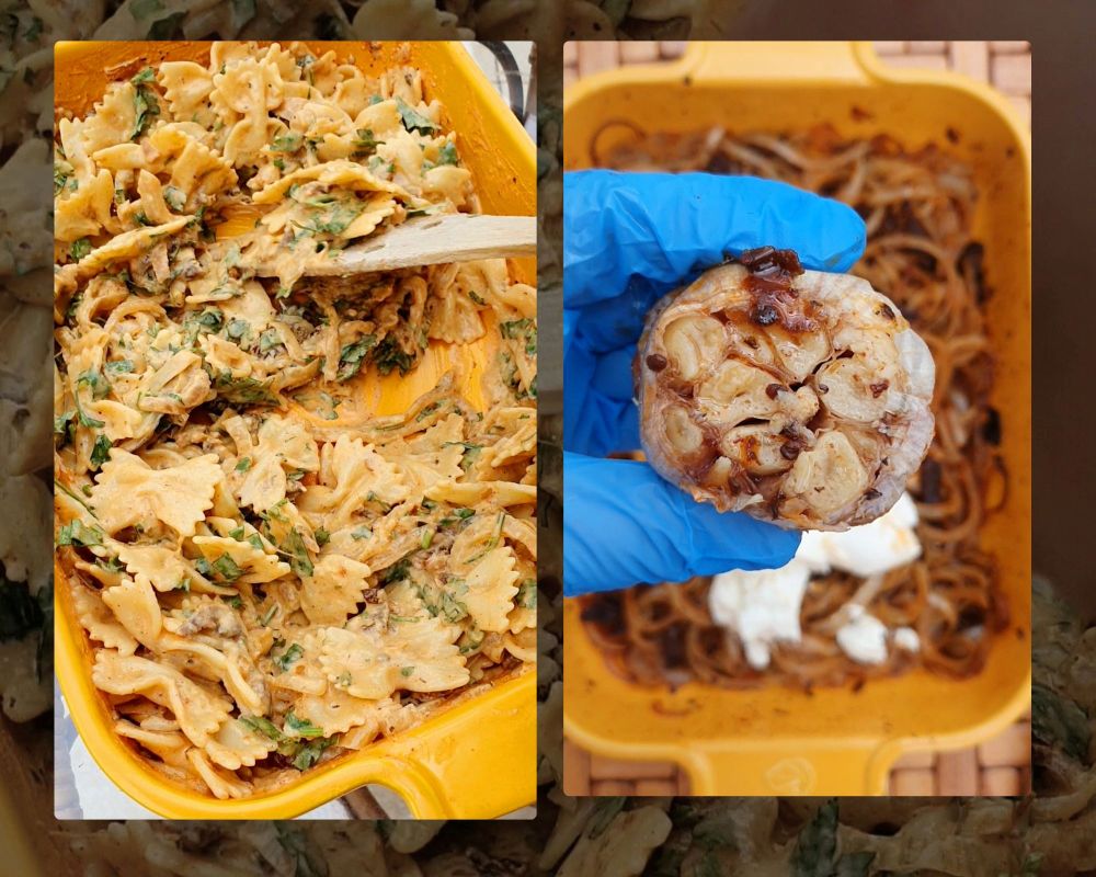 makaron z pieczonym czosnkiem i cebulą z TikToka