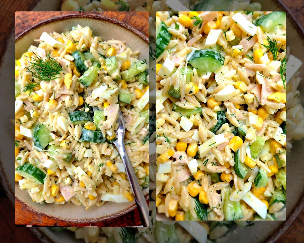 sałatka z makaronem orzo i szynką