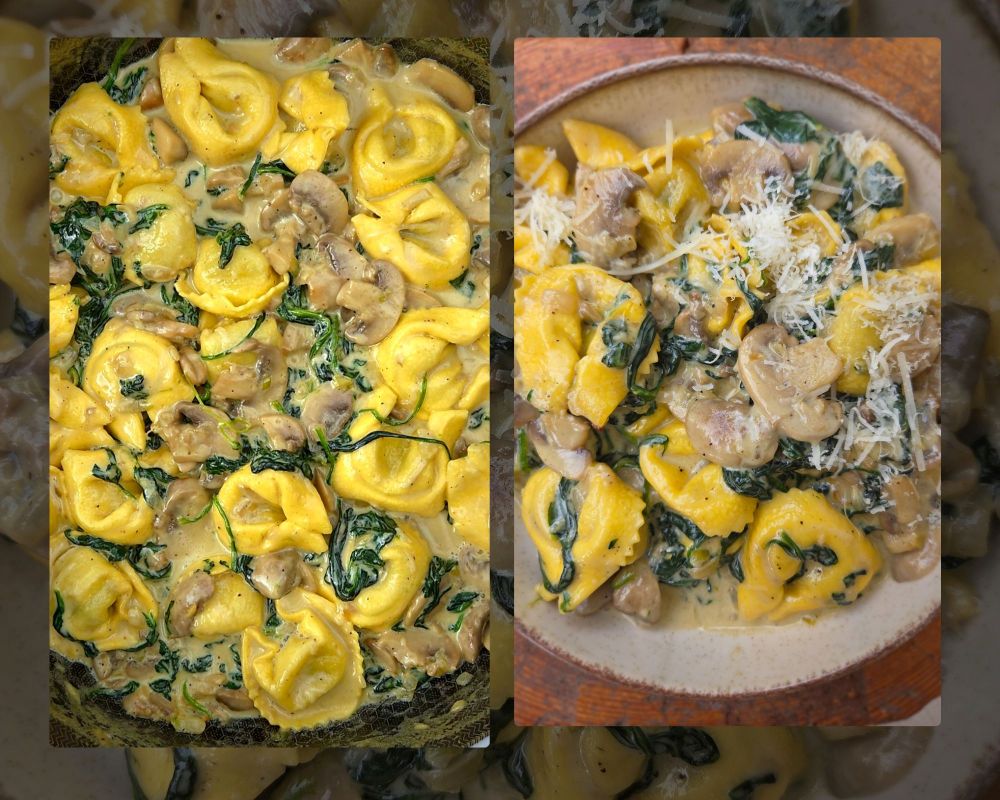 tortellini w sosie śmietanowym z pieczarkami