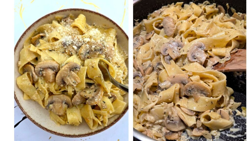 makaron z pieczarkami w sosie śmietanowym