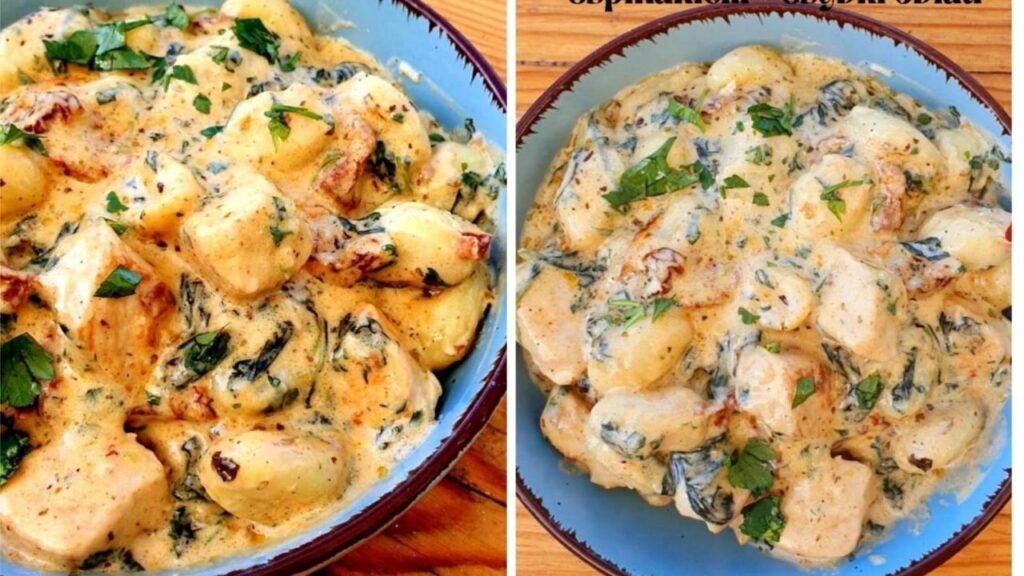 gnocchi z kurczakiem i młodym szpinakiem