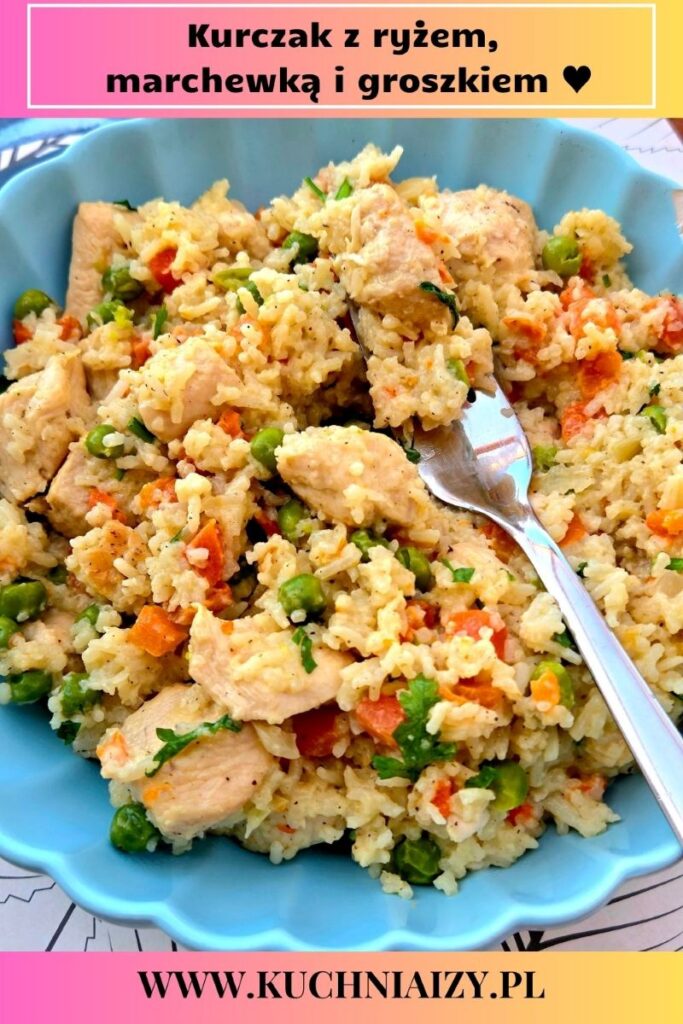 kurczak z ryżem, marchewką i groszkiem