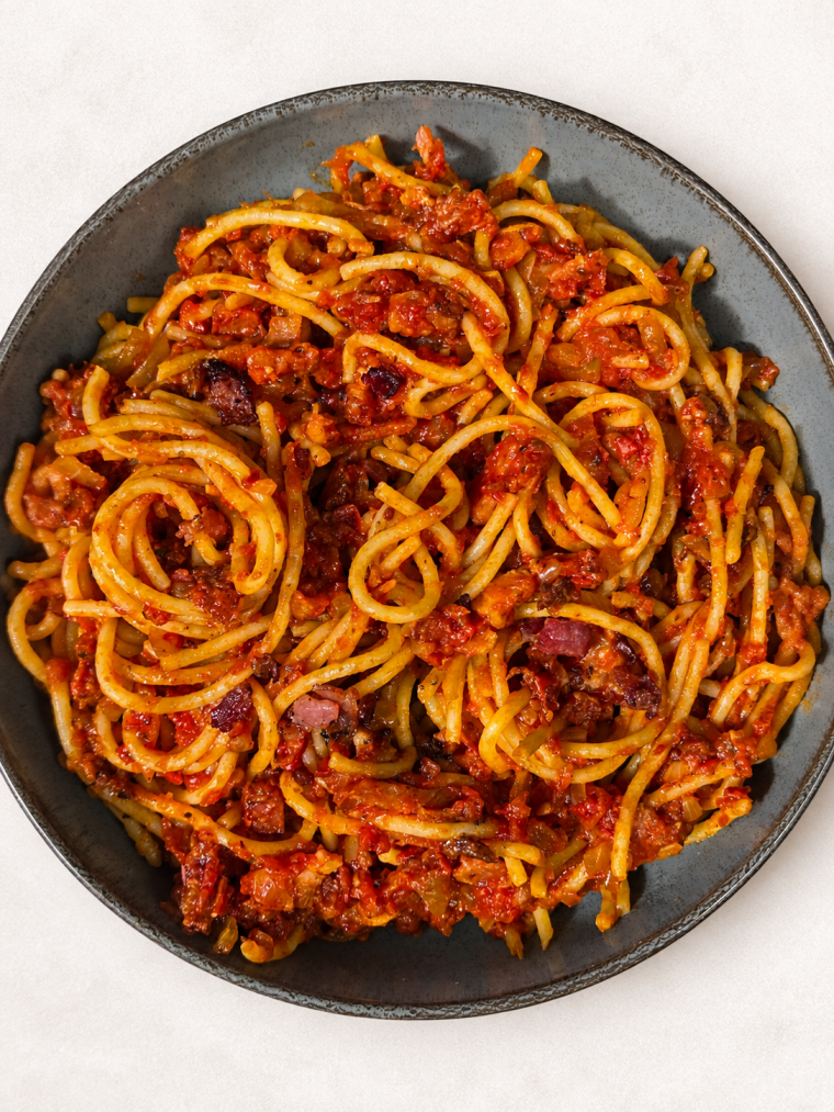 spaghetti z boczkiem