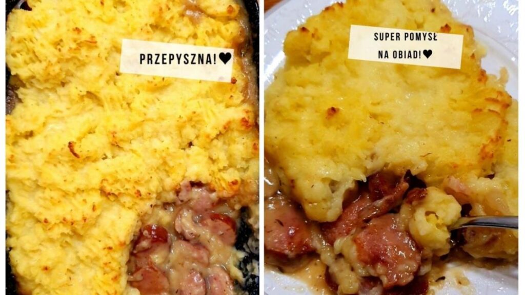 zapiekanka z kiełbasą, ziemniakami i cebulą